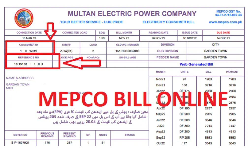 MEPCO Bill Online Check